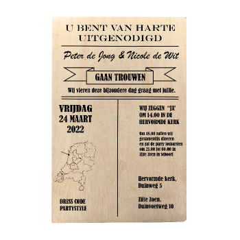 Houten Trouwkaart 15x10 cm